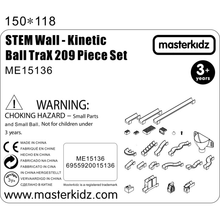 MASTERKIDZ Ball Track Construction Set STEM Board 209 pieces