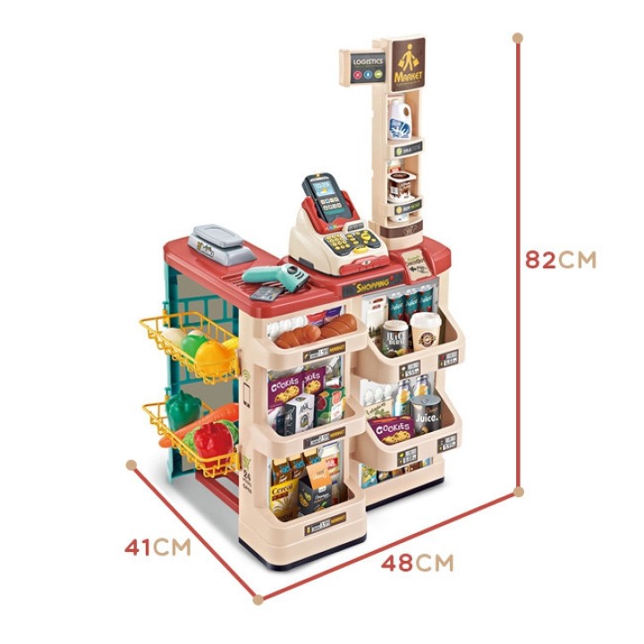 WOOPIE Supermarket z Wózkiem Sklepowym Waga Kasa Skaner + 48 Akcesoriów