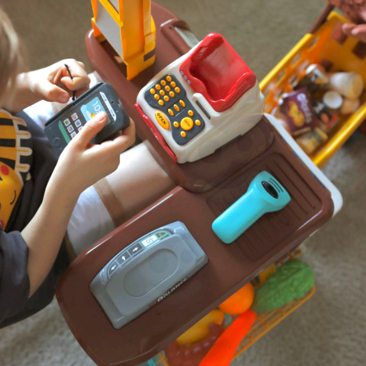 WOOPIE Supermarket Store with Trolley Scale Cash Register Scanner + 48 Accs.