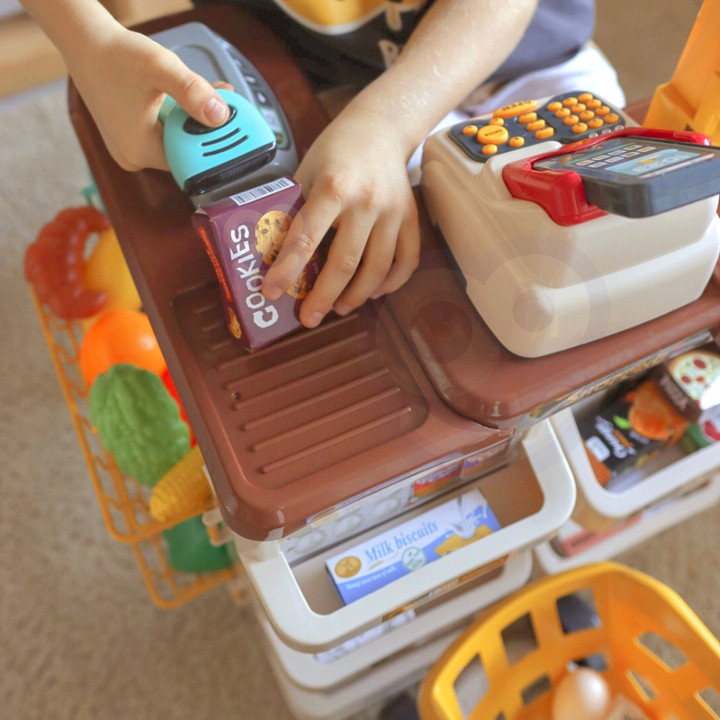 WOOPIE Supermarket Store with Trolley Scale Cash Register Scanner + 48 Accs.