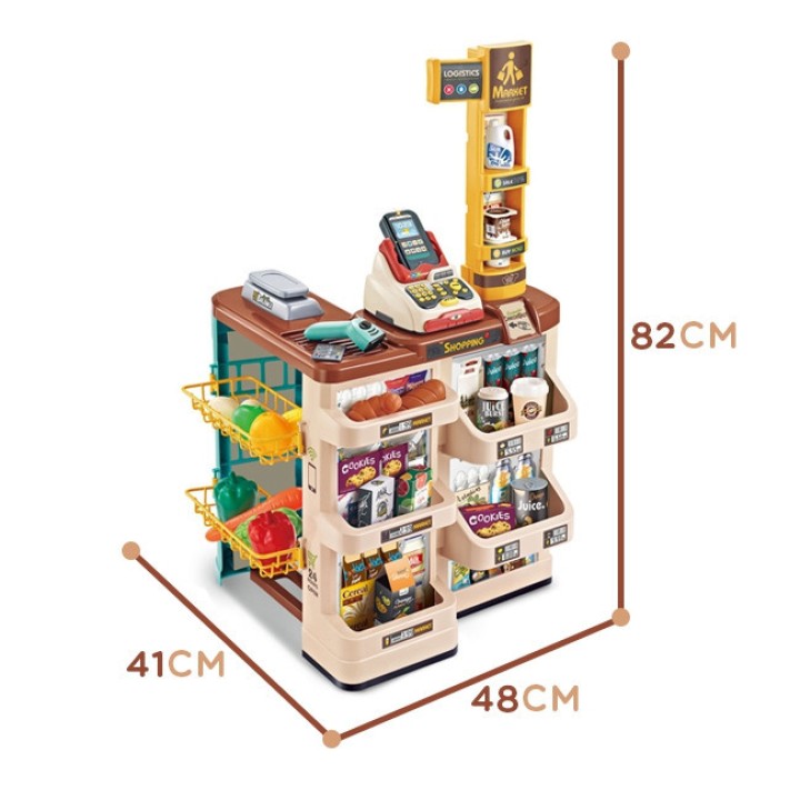WOOPIE Supermarket Store with Trolley Scale Cash Register Scanner + 48 Accs.