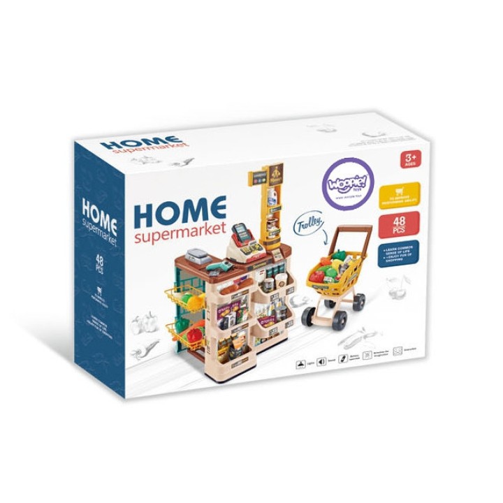 WOOPIE Supermarket Store with Trolley Scale Cash Register Scanner + 48 Accs.