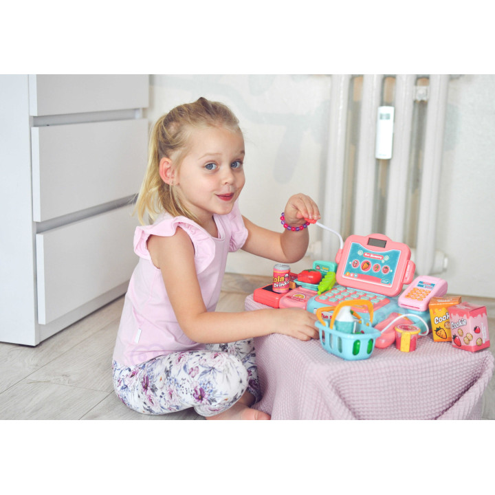 WOOPIE Cash Register For Kids Scanner Scale Microphone + 24 Acc.