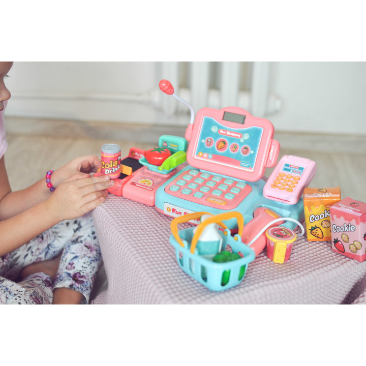 WOOPIE Cash Register For Kids Scanner Scale Microphone + 24 Acc.