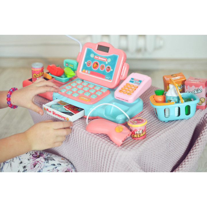 WOOPIE Cash Register For Kids Scanner Scale Microphone + 24 Acc.