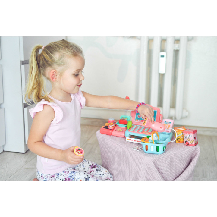 WOOPIE Cash Register For Kids Scanner Scale Microphone + 24 Acc.