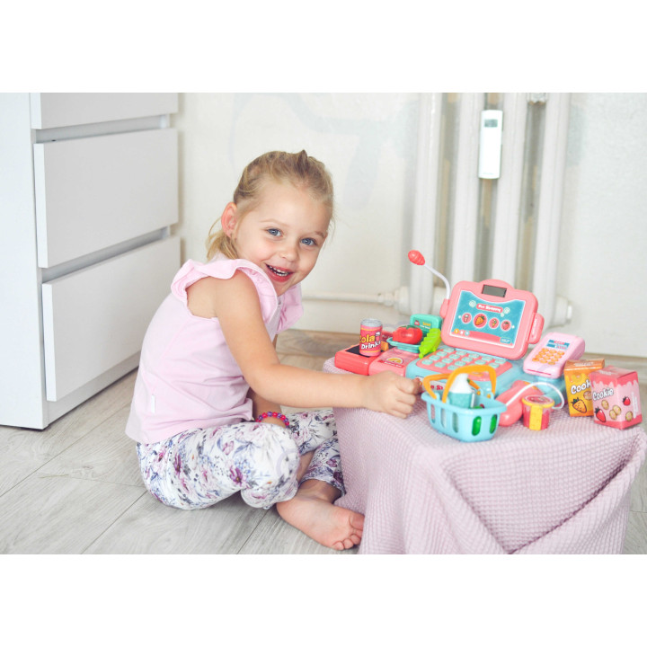 WOOPIE Cash Register For Kids Scanner Scale Microphone + 24 Acc.