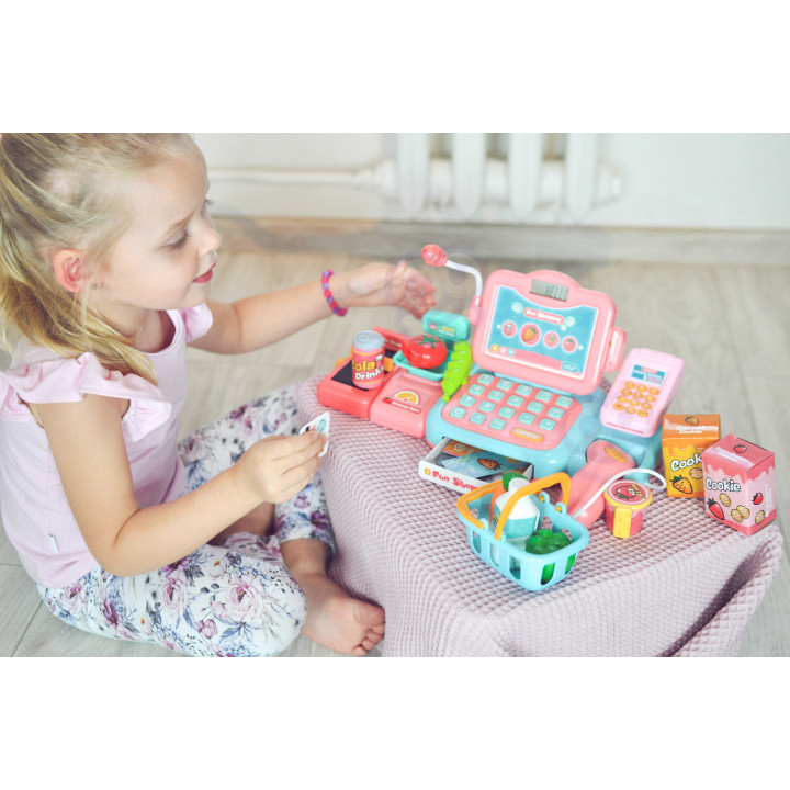 WOOPIE Cash Register For Kids Scanner Scale Microphone + 24 Acc.