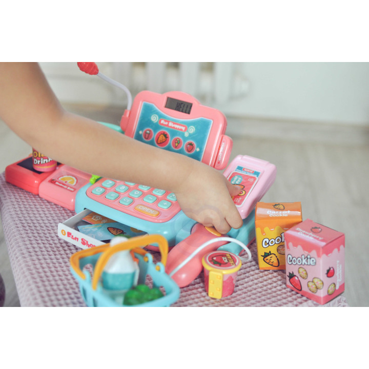 WOOPIE Cash Register For Kids Scanner Scale Microphone + 24 Acc.