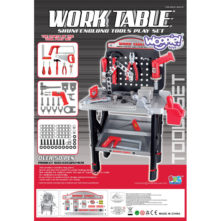 WOOPIE Large Workshop with Tools for Children DIY Set Drill Saw Hammer 50 pcs.