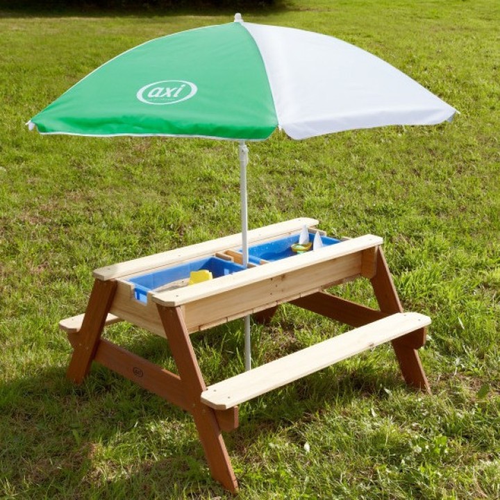 AXI Nick Picnic Table with Bench and Umbrella and Water/Sand Containers