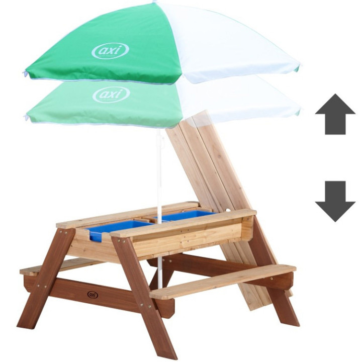 AXI Nick Picnic Table with Bench and Umbrella and Water/Sand Containers