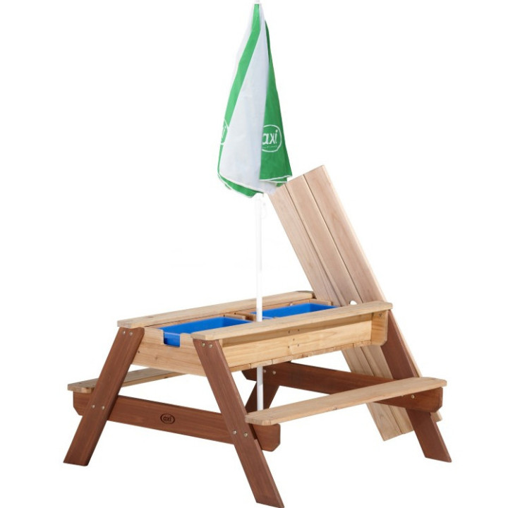 AXI Nick Picnic Table with Bench and Umbrella and Water/Sand Containers