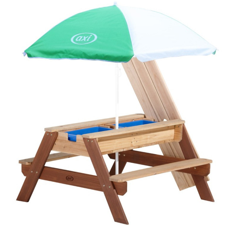 AXI Nick Picnic Table with Bench and Umbrella and Water/Sand Containers