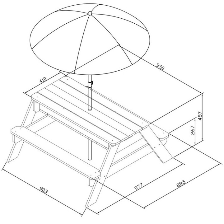 AXI Nick Picnic Table with Bench and Umbrella and Water/Sand Containers