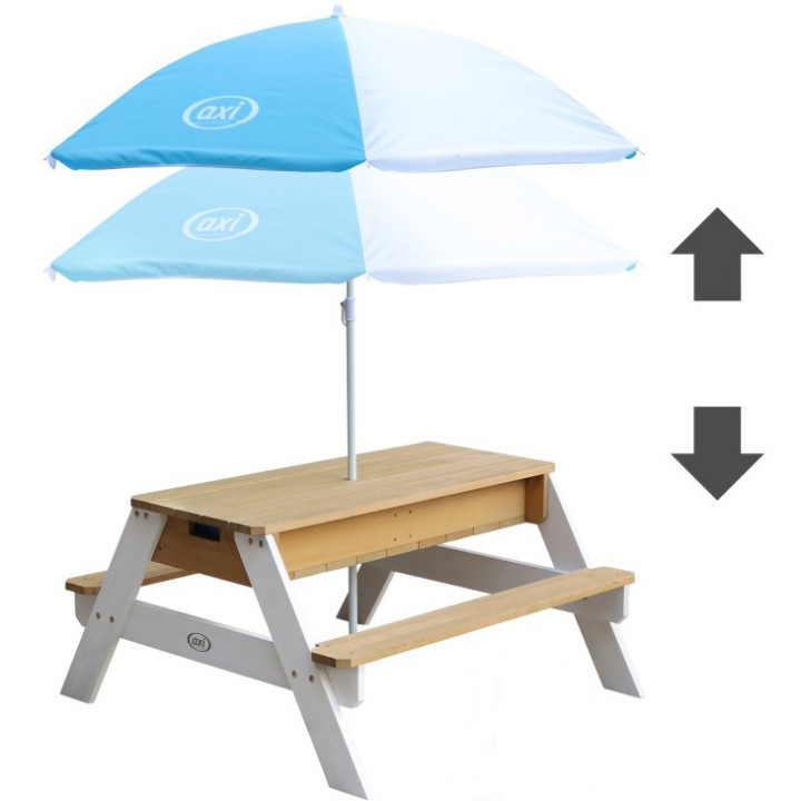 AXI Nick Picnic Table with Bench and Umbrella and Water/Sand Containers