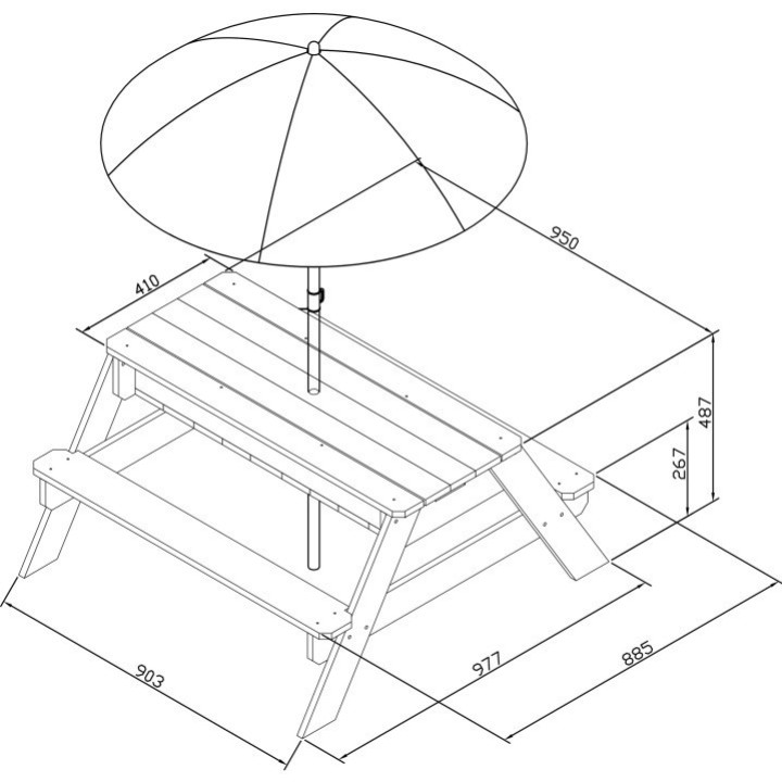 AXI Nick Picnic Table with Bench and Umbrella and Water/Sand Containers