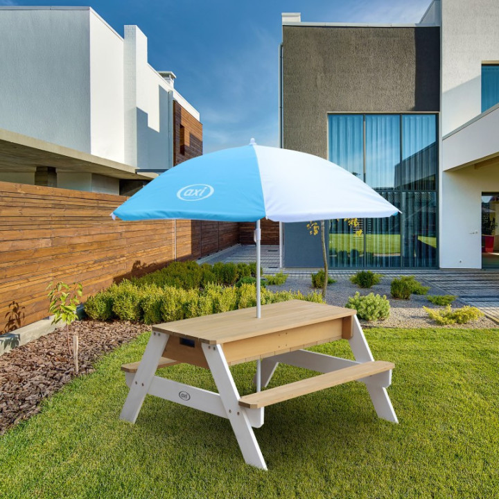 AXI Nick Picnic Table with Bench and Umbrella and Water/Sand Containers