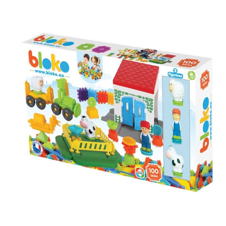 MOCHTOYS Hedgehog Pin Bricks FARM in a Box of 100 pieces + 3 Figures