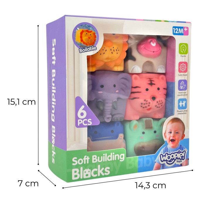 WOOPIE BABY Sensory Blocks Animals Squeeze Puzzle + Sound 6 pcs.