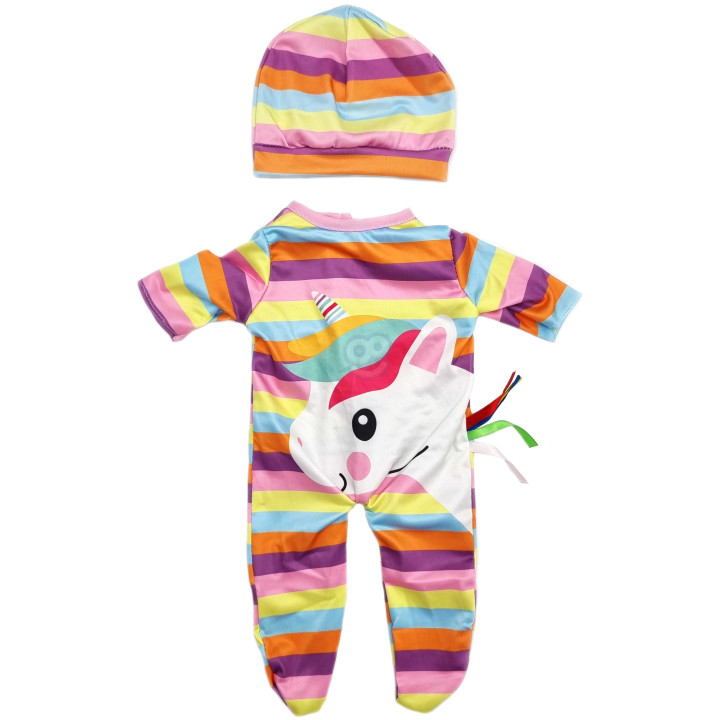 WOOPIE ROYAL Doll Clothes Set Romper Bodysuit Unicorn Hat 43-46 cm