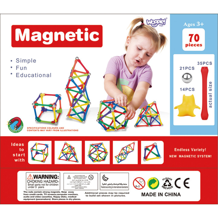 WOOPIE Klocki Magnetyczne Konstrukcyjne Układanka Kreatywna 70 el.