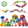 WOOPIE GREEN Wooden Threading Blocks Vehicles Cars 13 pcs.