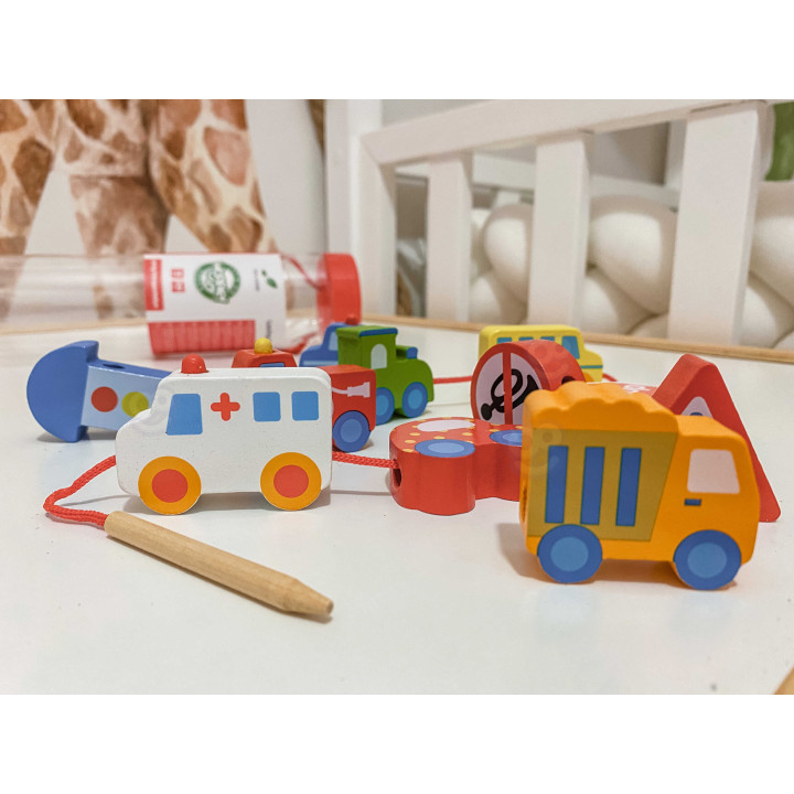 TOOKY TOY Klocki Koraliki Przeplatanka Do Nawlekania Pojazdy Samochody