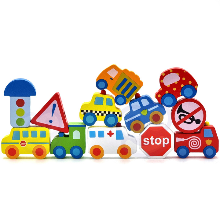 TOOKY TOY Klocki Koraliki Przeplatanka Do Nawlekania Pojazdy Samochody