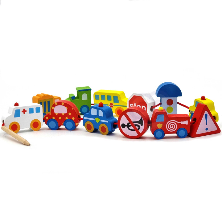 TOOKY TOY Klocki Koraliki Przeplatanka Do Nawlekania Pojazdy Samochody