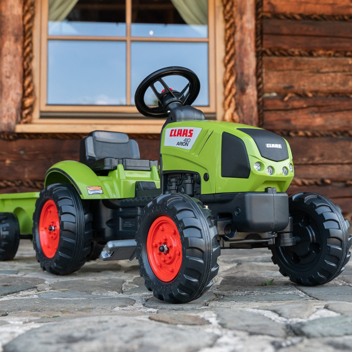 FALK Green Claas Pedal Tractor with Trailer + Horn from 2 Years Old.