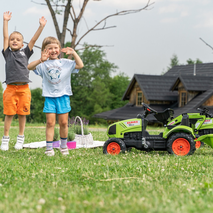 FALK Green Claas Pedal Tractor with Trailer + Horn from 2 Years Old.