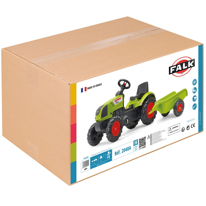 FALK Green Claas Pedal Tractor with Trailer + Horn from 2 Years Old.