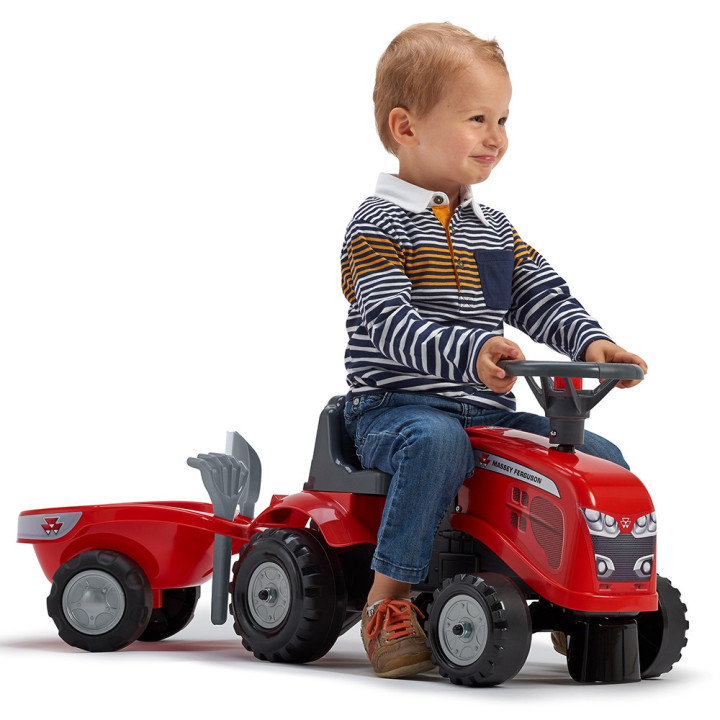 FALK Baby Massey Ferguson Red Tractor with Trailer + Accessories. From 1 year