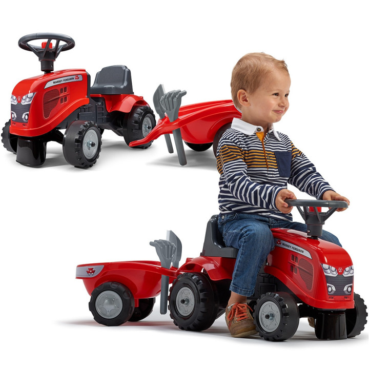 FALK Baby Massey Ferguson Red Tractor with Trailer + Accessories. From 1 year