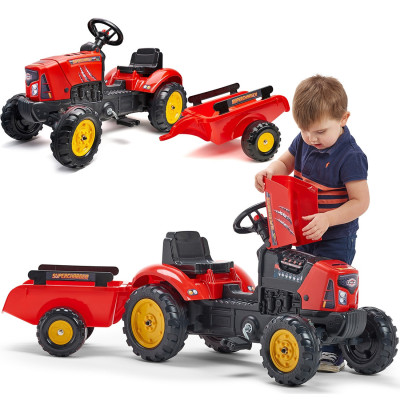 FALK Supercharger Pedal Tractor with Trailer and Opening Hood Red 2-5 Years