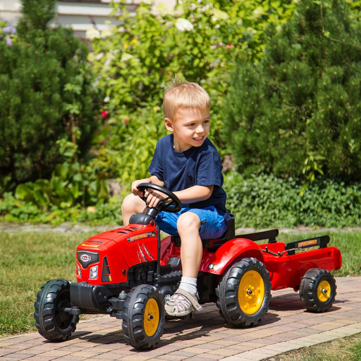 FALK Supercharger Pedal Tractor with Trailer and Opening Hood Red 2-5 Years