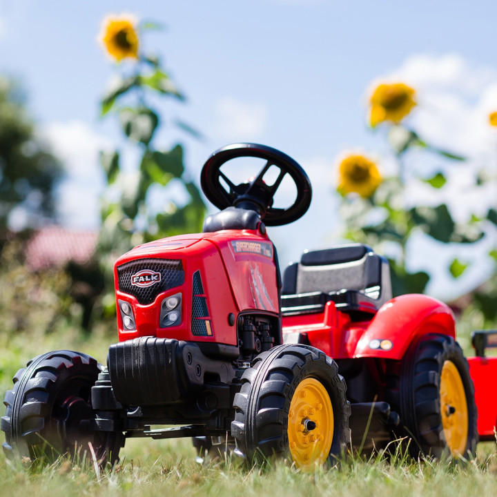 FALK Supercharger Pedal Tractor with Trailer and Opening Hood Red 2-5 Years