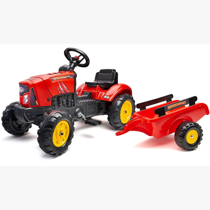 FALK Supercharger Pedal Tractor with Trailer and Opening Hood Red 2-5 Years