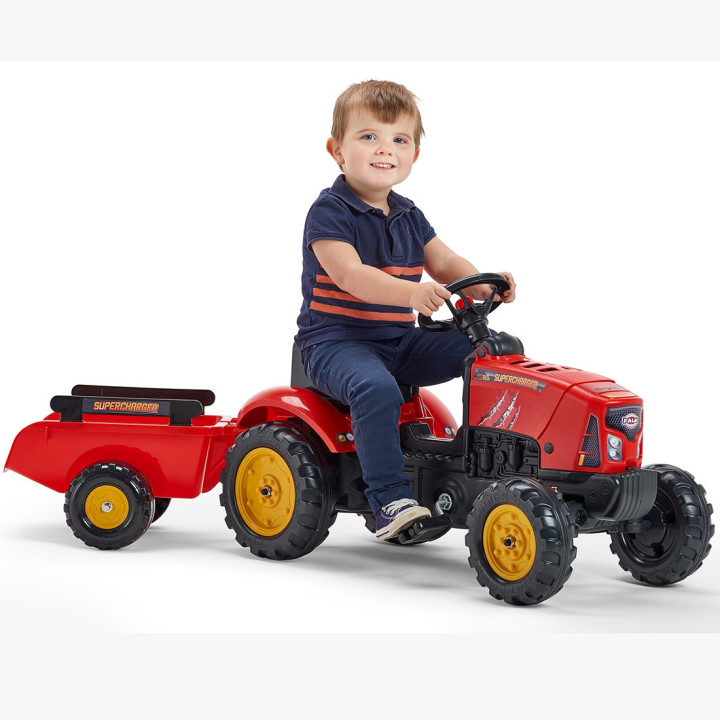 FALK Supercharger Pedal Tractor with Trailer and Opening Hood Red 2-5 Years