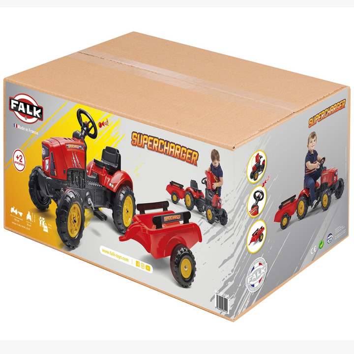 FALK Supercharger Pedal Tractor with Trailer and Opening Hood Red 2-5 Years