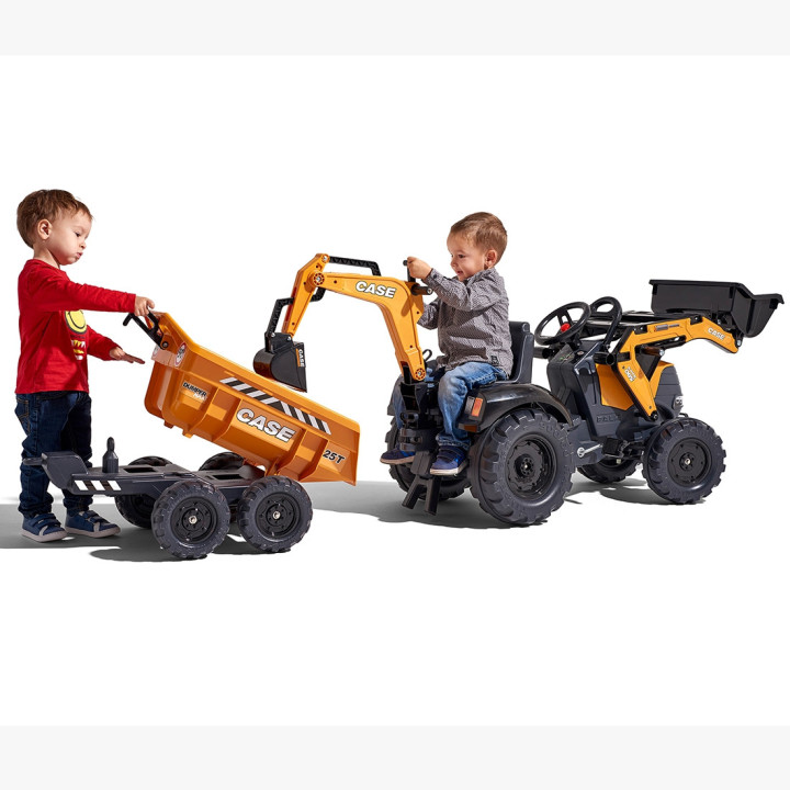 FALK Case IH Backhoe Tractor Orange with Trailer, Movable Bucket for 3-7 Years