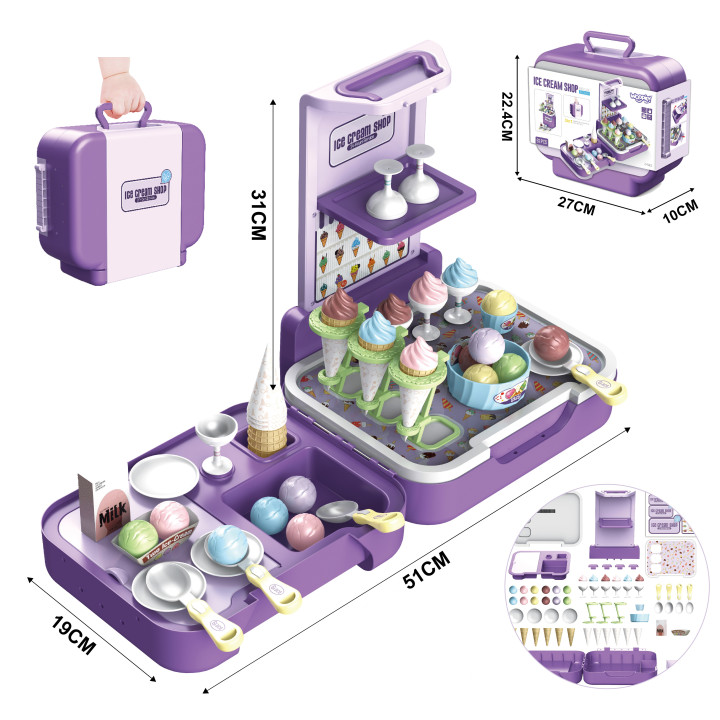WOOPIE Ice Cream Case 3 in 1 Kitchen Shop Ice Cream Parlor Portable 62 pcs.