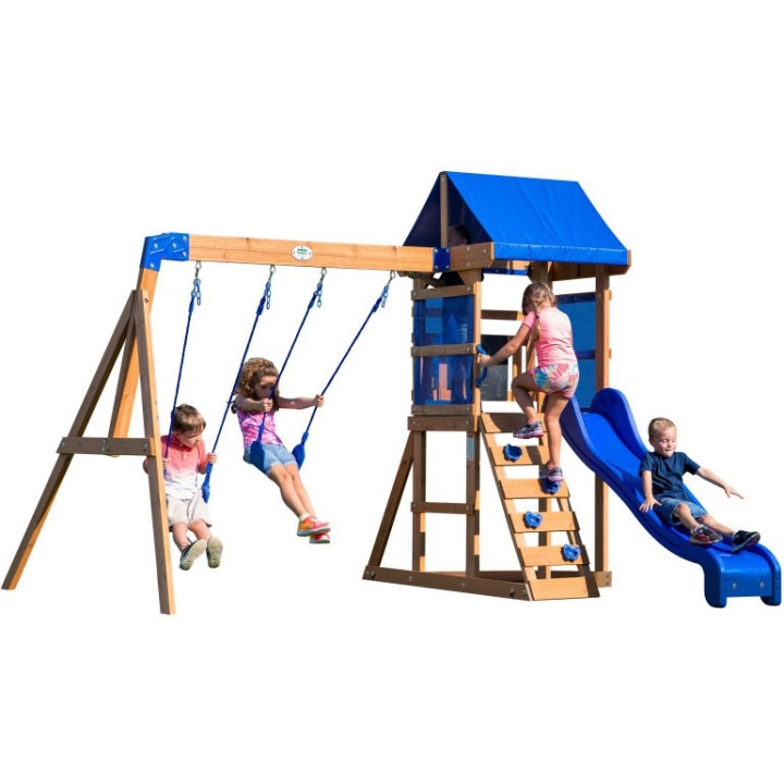BACKYARD DISCOVERY Wooden Playground Aurora Playhouse Slide