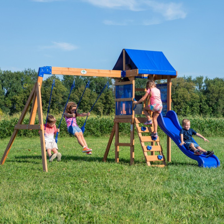 BACKYARD DISCOVERY Wooden Playground Aurora Playhouse Slide