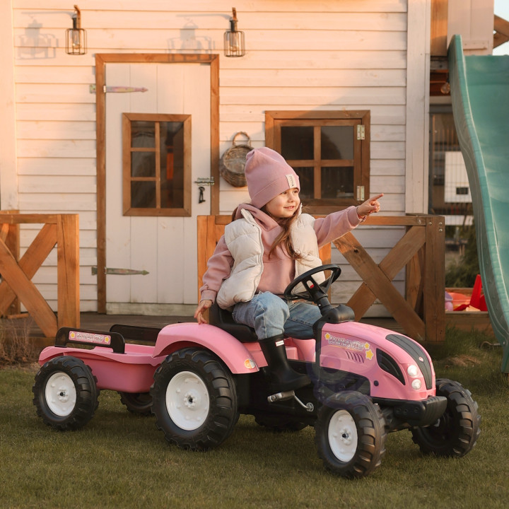 FALK Country Star Pink Pedal Tractor + Trailer and Horn 2-5 Years.