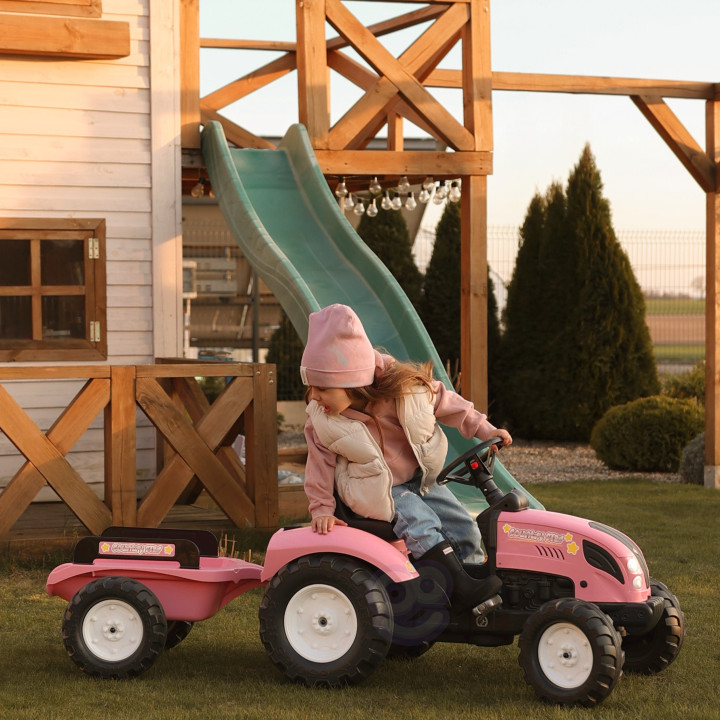 FALK Country Star Pink Pedal Tractor + Trailer and Horn 2-5 Years.