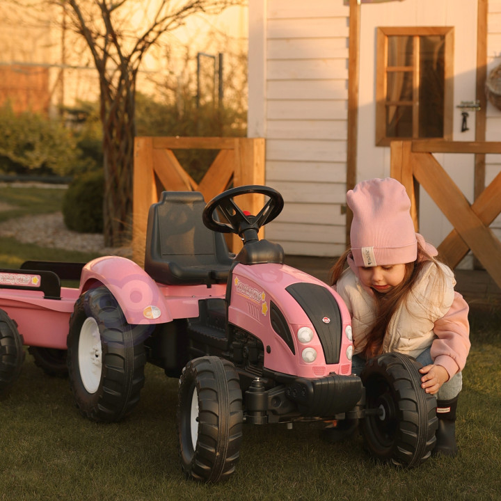 FALK Country Star Pink Pedal Tractor + Trailer and Horn 2-5 Years.