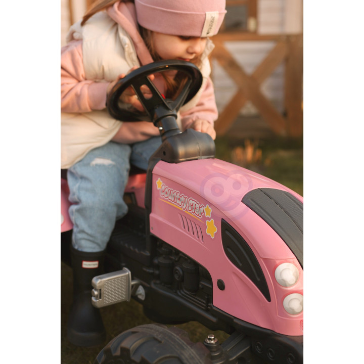 FALK Country Star Pink Pedal Tractor + Trailer and Horn 2-5 Years.