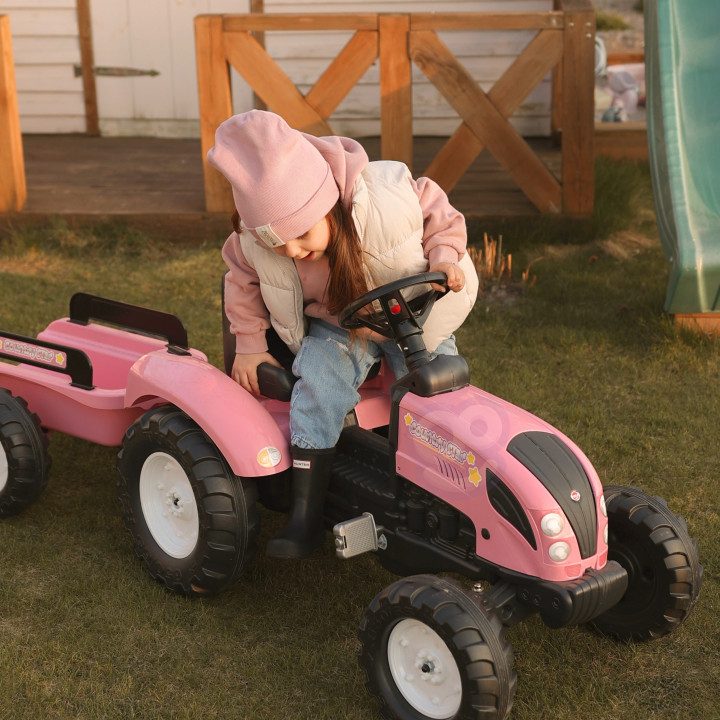 FALK Country Star Pink Pedal Tractor + Trailer and Horn 2-5 Years.